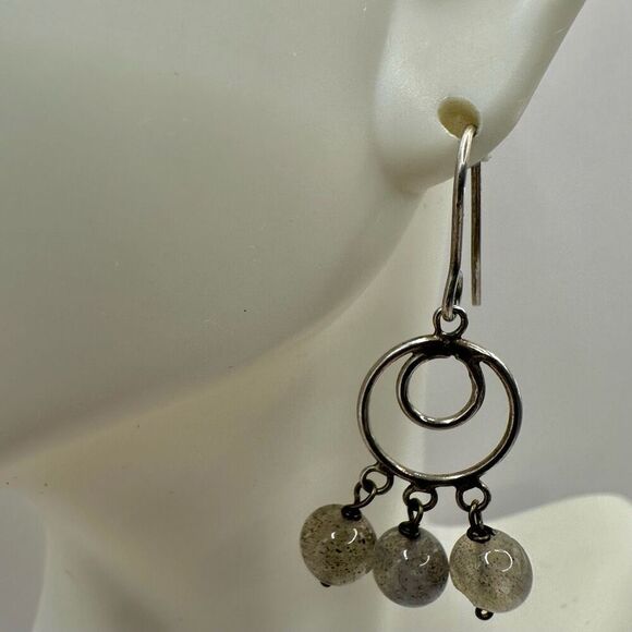 Sterling silver labradorite circle drop earrings - Picture 3 of 10